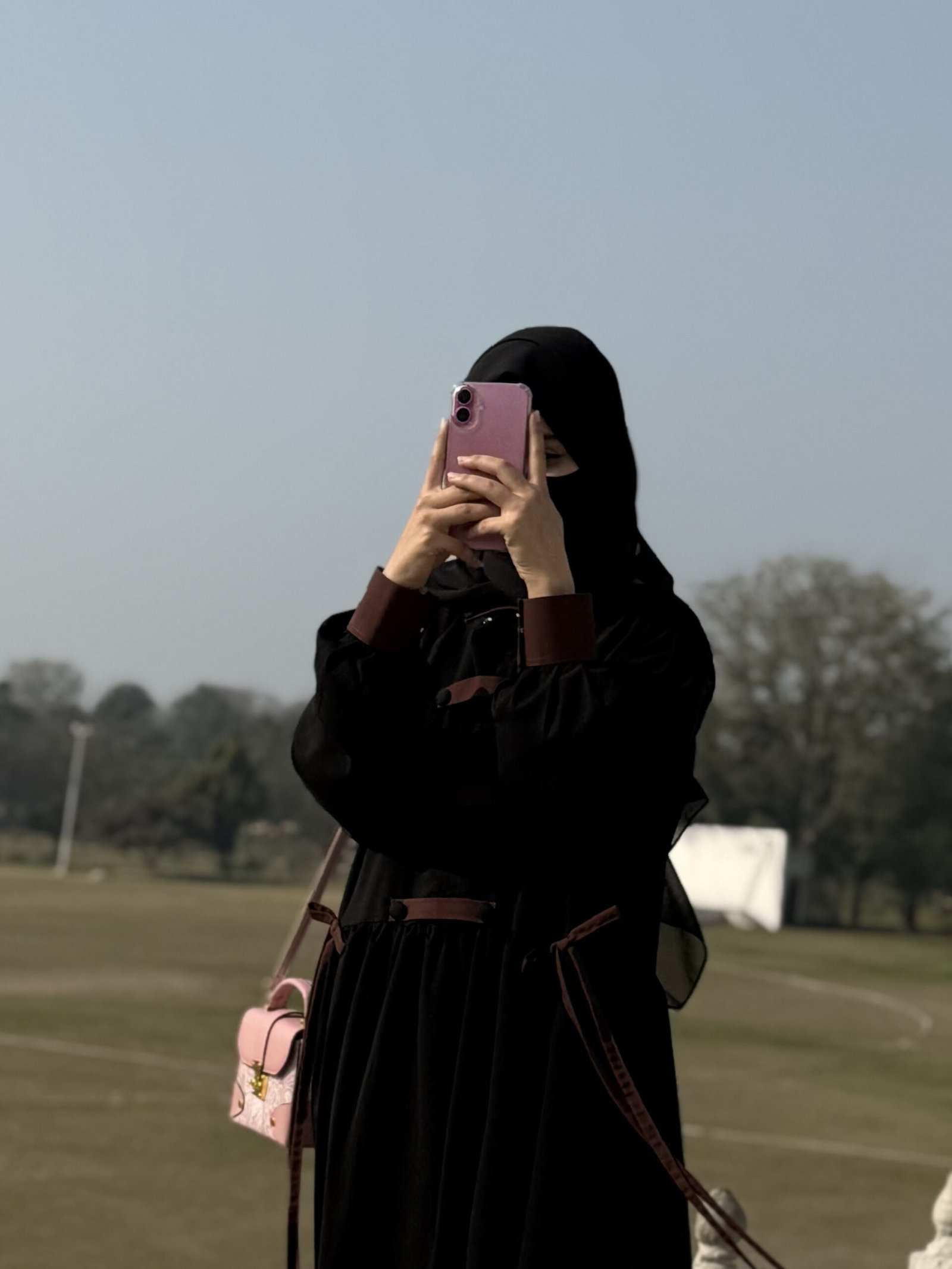 Black & Chocolate Brown Tone Contrast Abaya - Image 5