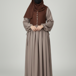 Al-Haya Grey & Brown Contrast Abaya Set