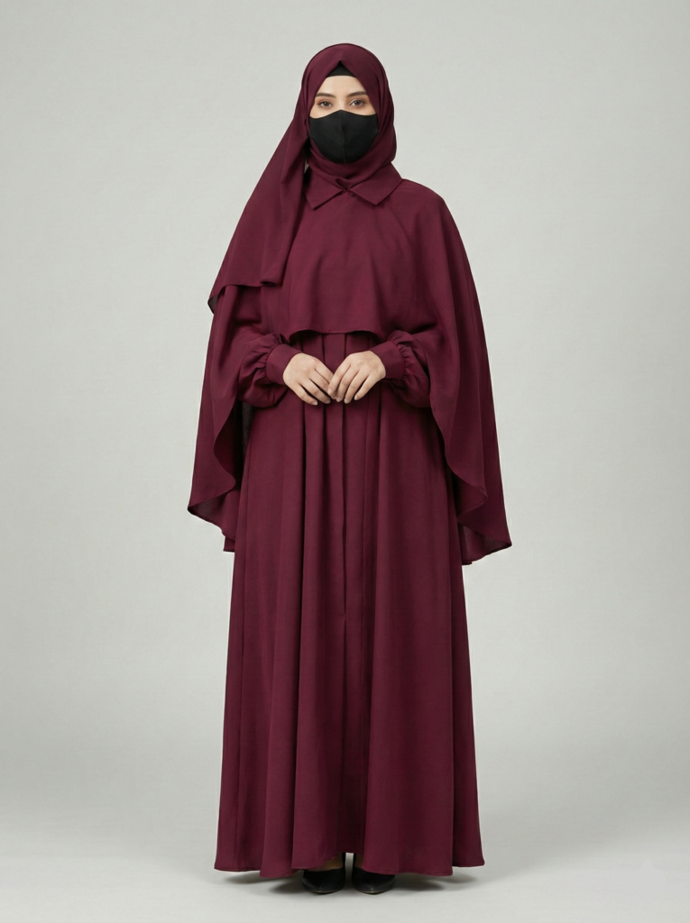 Al-Jouri Premium Maroon Abaya - Soft Nidha Fabric