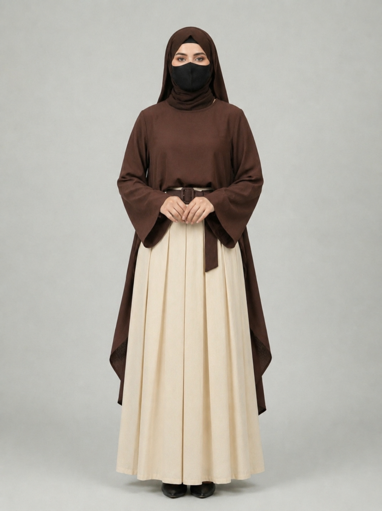 Chocolate Brown & Cream Cotton Skirt Set